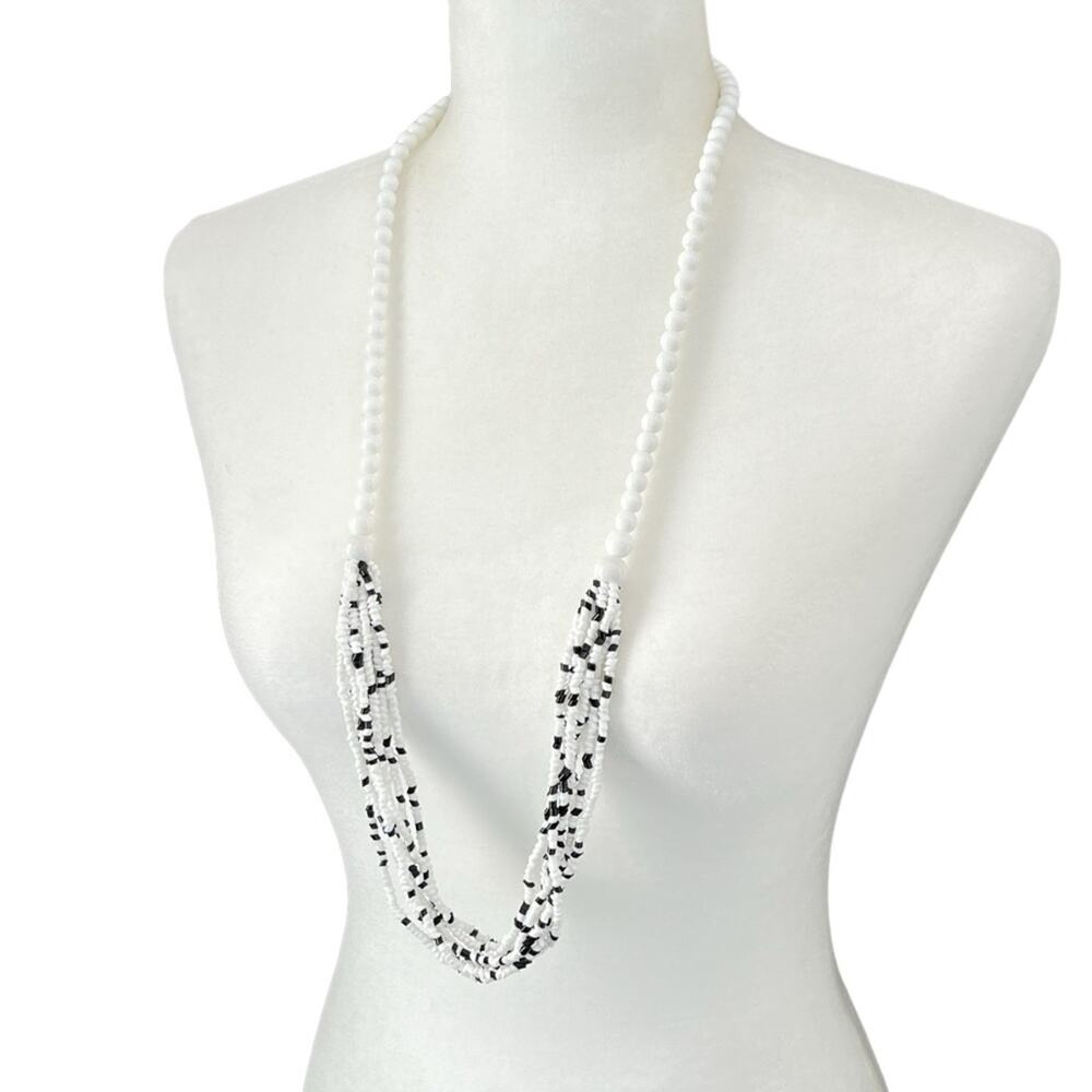 Vintage glass black and white beaded Multistrand necklace